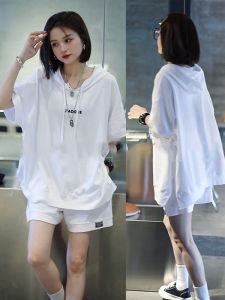 Shalldoer | Trendy Hooded Casual Short Sleeve Set for Women Loose