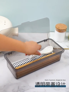 【Daily Suki Store】Multipurpose Chopstick Organizer-Dustproof Tableware Storage Box with Lid - Kitchen Cutlery & Tea Set Holder | Space-Saving Drainer Rack Design for Homes & Small Kitchens