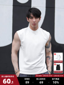 White Mens T-Shirt Summer Fitness Sportswear Casual Outdoor Wide Shoulder Splice Vest Large Size Youth Casual American Style
