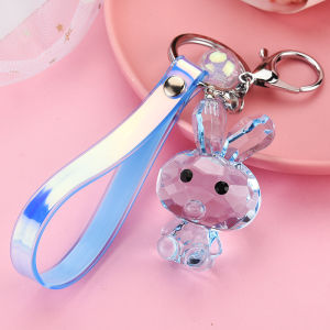 Acrylic Zodiac Rabbit Car Keychain Womens Cute Creative Bag Pendant Keychain Circle Cartoon Series Crystal Rabbit Keychain