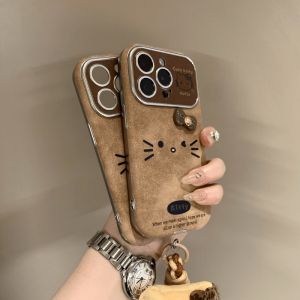 💗สายคล้องคอแมวน่ารักแบบปรับได้สำหรับ16promax เคสโทรศัพท์ iPhone 16pro 15pro ฤดูใบไม้ร่วงและฤดูหนาวการ์ตูน14Promax 13ผู้หญิง12เคสป้องกัน15