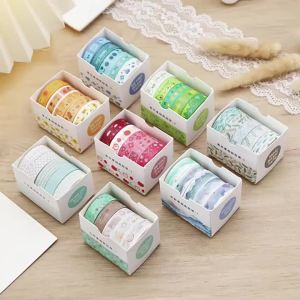 5 Rolls Kawaii Washi Tape Set Clip And Paste Sticker Supplies Cute Stationery Diary Aesthetic Tape Gift Tape