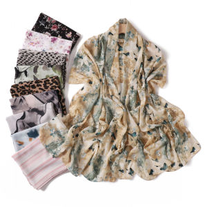 Jifang Fashion Floral Leopard Stripes Ditsy Prints Bubble Chiffon Shawl Pashmina Viral Raya Muslim Hijabs Shawls YZ43