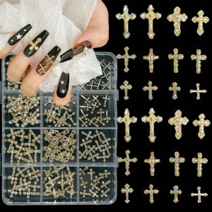 1 Hộp Trang Trí Móng Tay Hình Thánh Giá 3D Mạ Vàng Mini Ngọc Trai Đá Pha Lê Hợp Kim Cao Cấp Lấp Lánh Dùng Trang Trí Móng Tay Phong Cách Y2K Tự Làm