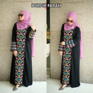 [ bordir farah ] abaya gamis hitam saudi turkey maxi dress