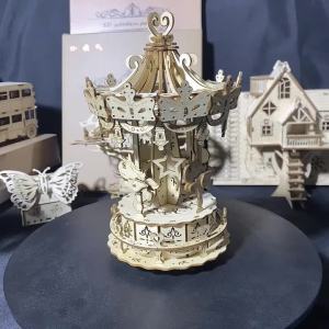 Adult 3D Wooden Puzzle: Troy Carousel Handmade DIY Craft Model Kit Birthday and Christmas Gift for Women