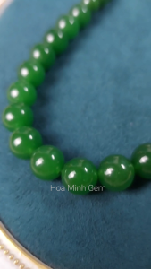 Vòng chuỗi cổ dài 43cm đá Mã Não xanh màu ngọc bích size hạt 10 li đến 12 li phong cách cổ điển | Hoa Minh Gem