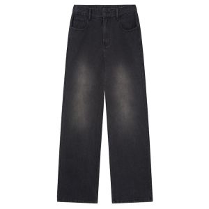 Light Blue American Vintage Loose Mens Jeans Straight Leg TrousersLazy Style High Waist Denim Pants for Men Spring Fashion