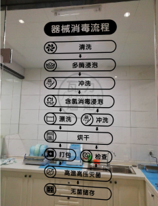 Dental Clinic Hospital Oral Department Instrument Cleaning Disinfection Sterilization Process Flow Chart Glass Window Sticker Decoration PVC Wall Mural