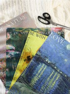 New Van Gogh Oil Painting Floral Art Packaging Paper Monet Sunflower Bouquet Wrapping Paper Vintage Blue Ocean Night Sky