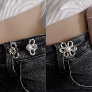 2pairs Waist Metal Flower Adjustable Tighten Invisibility Decoration Couple Buckles Pants Skirts Size Change From Large To Small