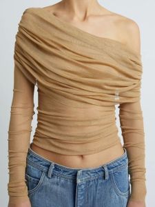 เสื้อแขนยาวผ้าตาข่ายทรงเข้ารูปเซ็กซี่ ทรงเข้ารูป แขนกุด ผ้าตาข่าย เสื้อผ้าทำงาน แฟชั่นฤดูใบไม้ร่วง สำหรับผู้หญิง