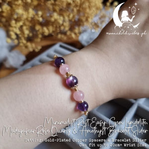 Minimalist Rest Easy: HQ Gem Lepidolite Madagascar Rose Quartz Amethyst Bracelet Slider