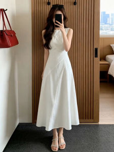 LIRUSHAN | Elegant French Style Sleeveless White Long Dress