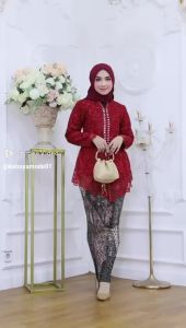 Set kebaya Encim Payet Tulle Kebaya wisuda Kekinian Tulle Mutiara kebaya pesta