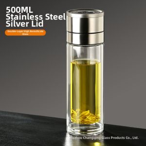Easy-Open Double-Layer Tea Water Separation Glass Cup