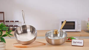 SUPVIBE 20/24/28CM 304 Stainless Steel Uncoated Non-stick Pan Deep frying pan with lid Common to all stoves