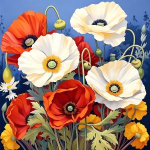 HUACAN Cross Stitch Poppy Flower Embroidery Kit Floral Handmade Diy Gift Printed Canvas 11CT Needlework Wall Decoration