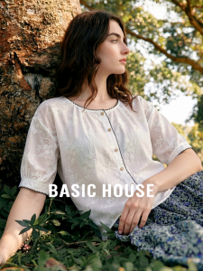 Basic House | French Embroidery Fall Wear Round Collar Lace Loose Shirt
