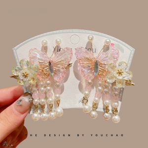 Childrens Butterfly Tassel Hair Clips Ancient Chinese Style Girls Hair Accessories Forehead Bangs Clip Side Clip Hair Decorations