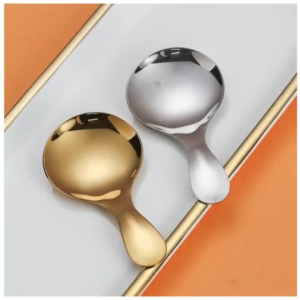 Stainless Steel Ice Cream Spoon Short Handle Small Round Teaspoon Dessert Cake