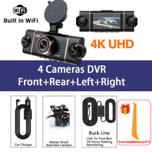 4K 1080P 4CH Car DVR 360° Car Dash Cam WIFI APP Video Recorder Front Left Right With Rear View Night Vision 4K Black Box