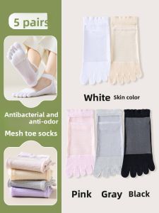 JINGCHI | Pure Cotton Breathable Anti-Odor Crystal Glass Fiber Thin Mesh Separate Toe Socks Women Summer Sweat Absorbent Short Tube Socks
