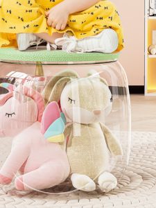 Childrens Plush Toy Doll Storage Box Cushionable Transparent Storage Stool Seat for Changing Shoes Organizer from China