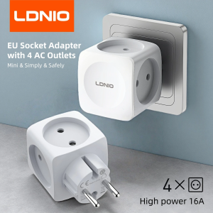 LDNIO | LDNIO EU Socket Extender Adapter 1 to 4 Multi-Outlets High Capacity Power 16A 2Pin Plug Electrical Extension Mini Cube Converter