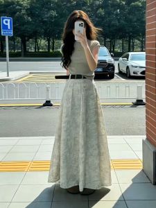 Karrar betsey | Bộ Áo Phối Sơ Mi và Chân Váy Cao Waisted Mùa Hè Thời Trang