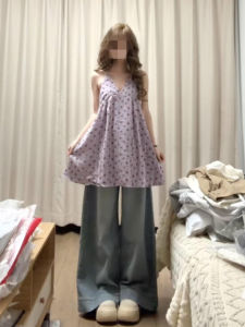 QINWEIYU | Gentle Style Purple V-Neck Floral Dress