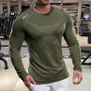 Mens Sports Fitness Running Training Clothing - Spring and Autumn Elastic Breathable Long Sleeve T-shirt - Muscle Style