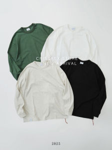 Crissrex Store Heavyweight Solid Color round Neck Sweatshirt Basic Style Japanese Casual T-shirt Loose Fit Cotton 100%