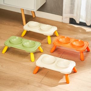 Pet Double Bowl Feeder High Foot Neck Protection Cat Water Dispenser Anti-Overturning Dog Bowl