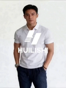 HUILISHI Men Solid Forest Green Vertical Ribbed Knit Polo Shirts V Lapel Collar Loose Breathable Light Business Short Sleeve Top