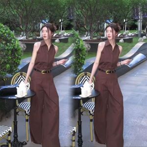 Slimming High Waist Wide Leg Pants Top Fashionable Sleeveless Vest Womens Two Piece Set Summer New Arrival Elegant Feeling