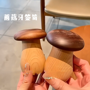 Creative Wooden Toothpick Holder Cute Mushroom Design Walnut Wood Material Home Use Toothpick Box Natural Original Wood Toothpick Canister