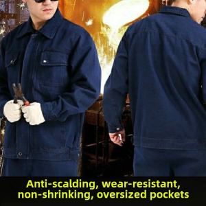 Welders Clothes Denim Overalls Suit Mens Labor Protection Clothing Welders Workwear Anti-Scald and Wear-Resistant Pure Cotton Zipper Workwear Tops Thick