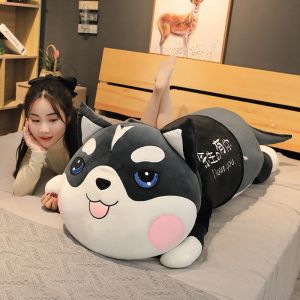 ZEEMIN Christmas 1pc 60cm/80cm/100cm New Large T-shirt Husky Plush Pillow Toy Soft Stuffed Cartoon Animal Dog Doll Bed Pillow Children Gift
