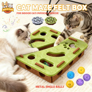 Interactive Felt Cat Puzzle Toy with Bell Ball Cat Hole Digging Toy Teasing Box Self Play Toys
