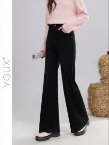 YOUXIANG | Quần Jeans Đen Retro Dày Mịn
