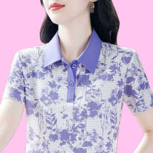 Áo Thun Polo Cổ Polo Tay Ngắn in Họa Tiết Rộng Rãi Cho Phụ Nữ Trung Niên Mùa Hè 2024 Phong Cách Hàn Quốc Thường Ngày