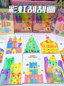 ของเล่นขูดสีรุ้งจุดศิลปะ DIY สำหรับเด็ก งานฝีมือ Doodle ภาพวาด หนังสือขูดแบบพกพา โปสการ์ด ของเล่นสำหรับเด็กชายและเด็กหญิง