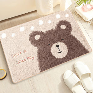 Adorable Bathroom Absorbent Carpet Door Mat Home Toilet Entrance Anti-Slip Bathroom Mat Cartoon Style Flocking Pad 9mm Thick
