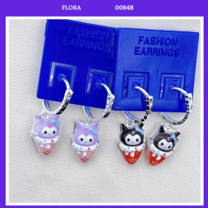 FLORA 0084B - Bông tai bạc ta hình Kuromi màu đen tím dành cho bé gái