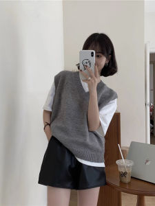 Áo Len Dệt Kim Ngắn Cổ Chữ V Cho Nữ Mùa Thu Đông Thường Ngày Đa Năng Không Có Nút Cài Áo Len Dệt Kim Cổ Chữ V Cho Nữ