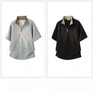 izzue | American Retro Deconstructed Half Zip Stand Collar Clean Fit Mens T-shirt