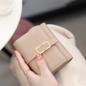 Short Foldable Wallet for Women Student Card Holder  And Delicate Design PU Leather Zipper Closure Korean Style Pure Color