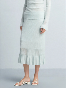Flared Hem Ruffled Knitted Half Skirt