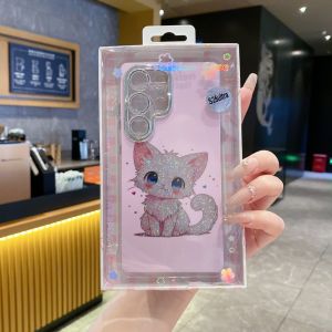 Sparkle Diamond Cat and Bow Knot for Samsung S22 S23 S24 S25 Ultra Plus A36 A55 A56 Case Sparkle Diamond Camera Protection Shockproof Clear Cute Glitter Bling for Women and Girls